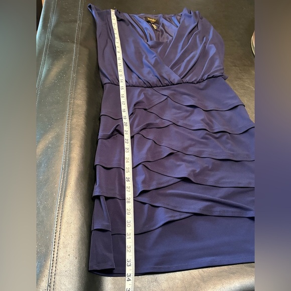 $125 LAUNDRY BY SHELLI SEGAL Navy Blue Tulip Tiered Sleeveless Cocktail Dress 4 - Picture 12 of 13